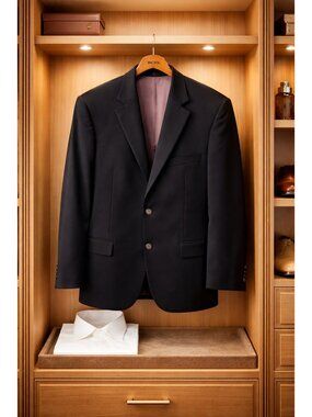 Hugo Boss Mens Black Wool Two-Button Blazer Pasolini Style 44R USA GUC